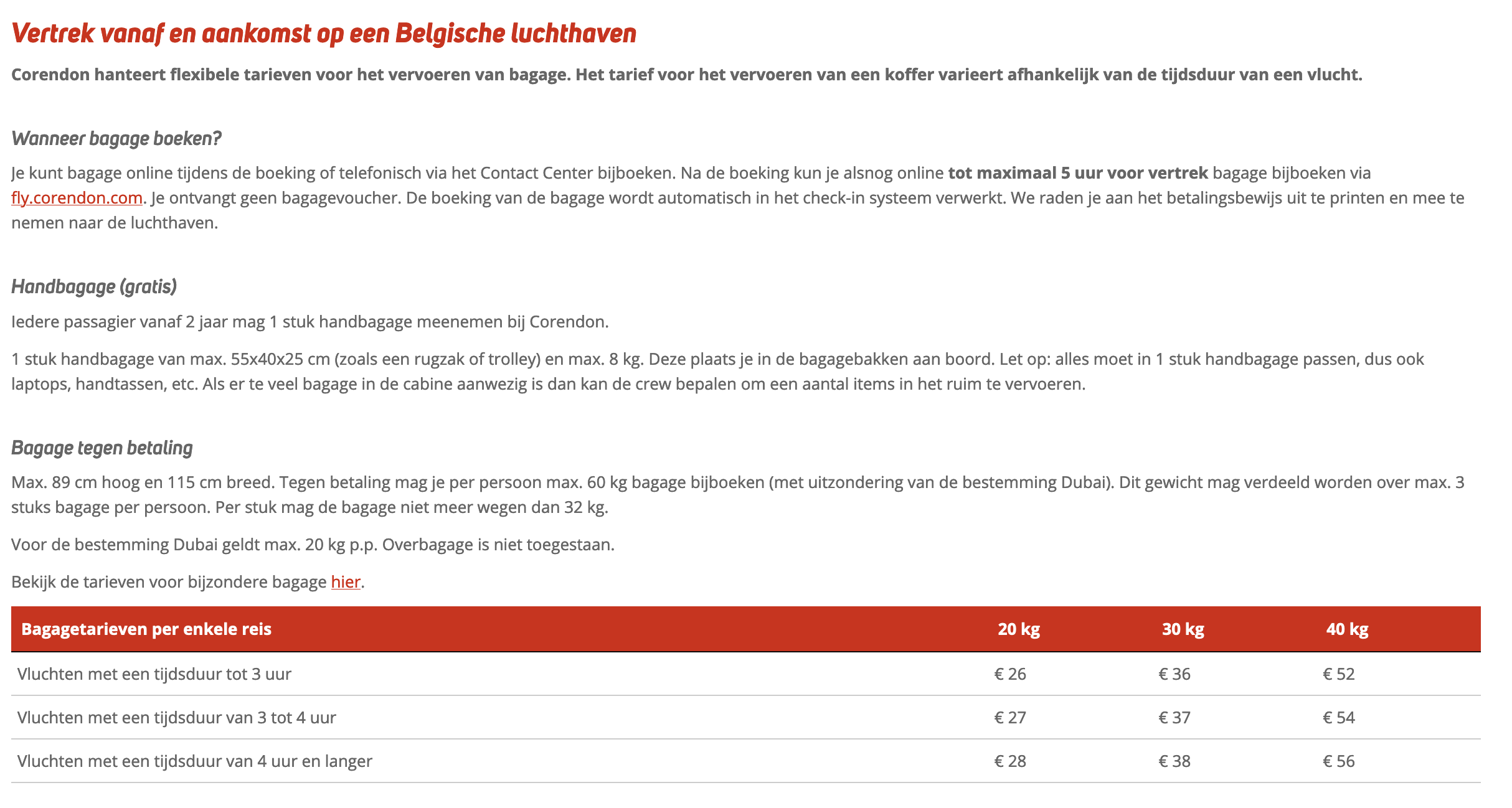 Bagageregels bij Corendon Airlines